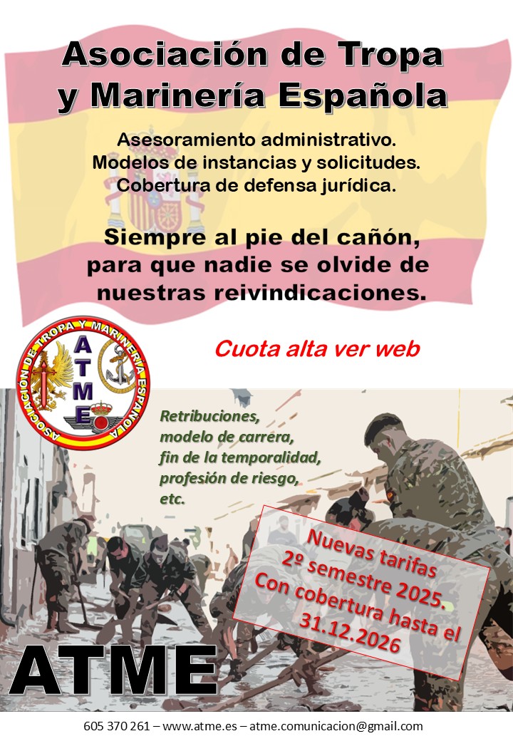_ATME's tweet image. Unete a la Asociación referente de la tropa y marinería que lucha por sus intereses retributivos y profesionales y te presta servicio de asesoramiento y defensa jurídica.
Donde muchos no se atreven a llegar nosotros lo hacemos.
#ATMEactua #FAS
atme.es/alta/