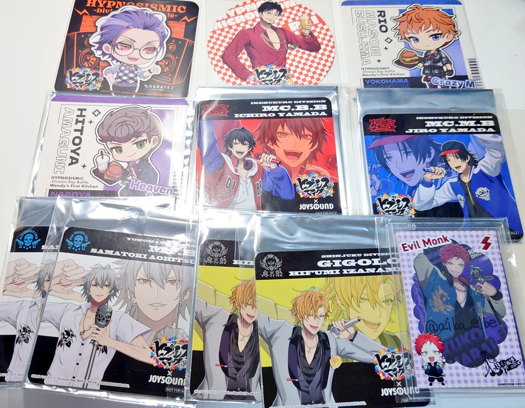 aika_elbe's tweet image. 交換　ヒプノシスマイク　ヒプマイ　コースター　特典　
譲:① カラ鉄→盧笙
② ムビカフェ→零
③ ウェンディーズ→理鶯、獄
④ JOYSOUND→一郎、二郎、左馬刻 2、一二三 2
求:①②③→簓
④→空却、簓

25日終日・26日14〜1730頃まで・27日昼頃池袋手渡し希望です。
よろしくお願いします