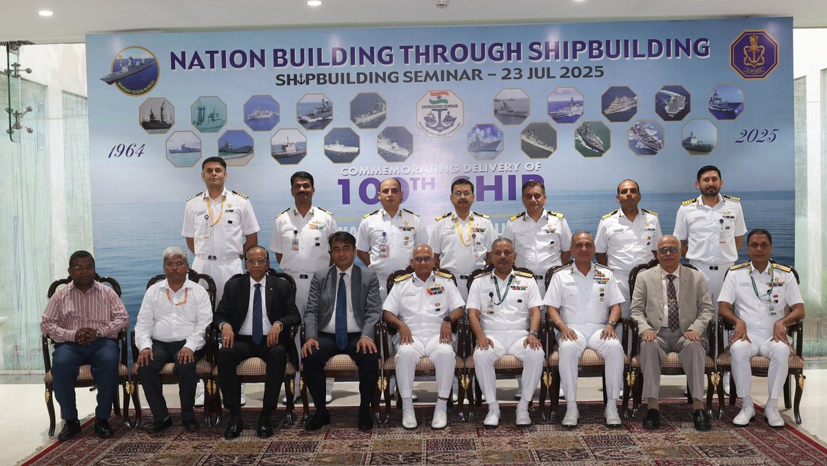 indiannavy's tweet image. The Shipbuilding Seminar – Nation Building Through Shipbuilding, conducted by the Warship Design Bureau on #23Jul 25 at Manekshaw Centre, #NewDelhi, marked a significant milestone with the delivery of the 100th warship designed by WDB.
The keynote address was delivered by Adm…