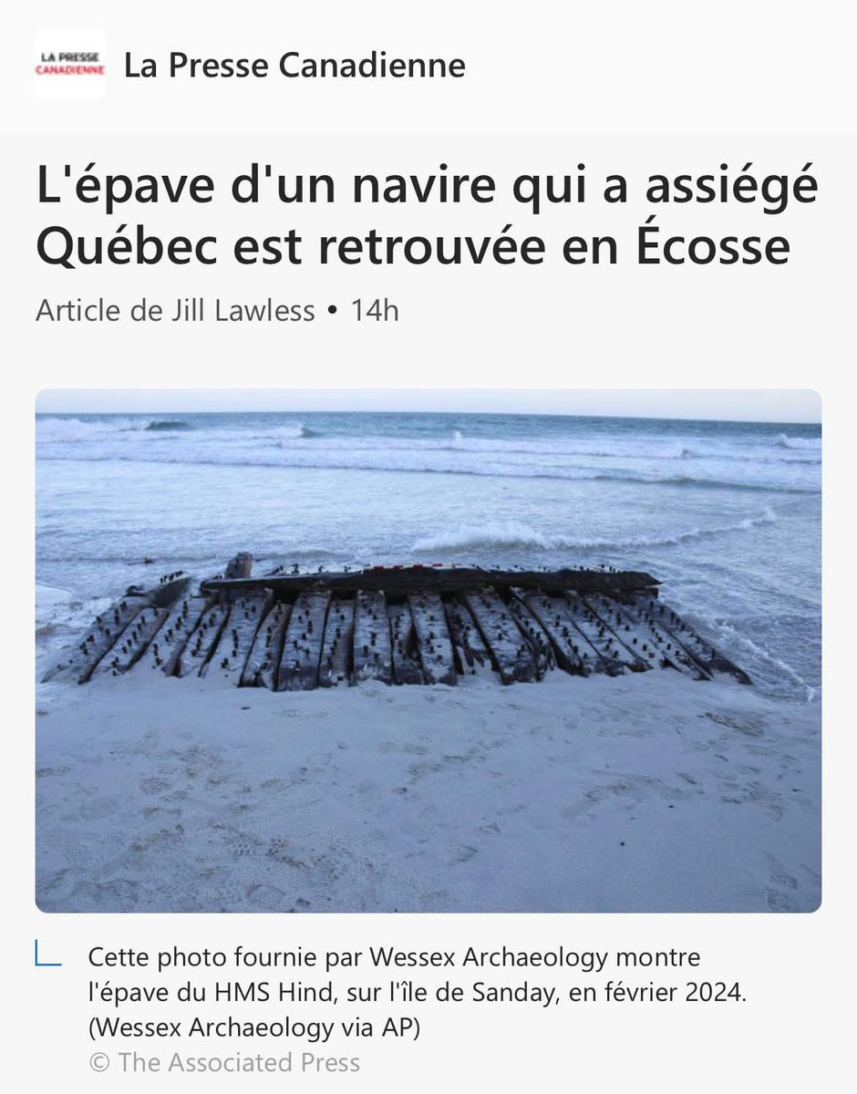 QuebecScotland's tweet image. L’épave d’un navire britannique qui a participé aux sièges de ⚜️#Québec et de Louisbourg dans les années 1750 a récemment été retrouvée et identifiée en 🏴#Écosse.
latribune.ca/actualites/ins…
#Scotland #Yes2Scotland #Québeclibre #paysQc #AUOB
