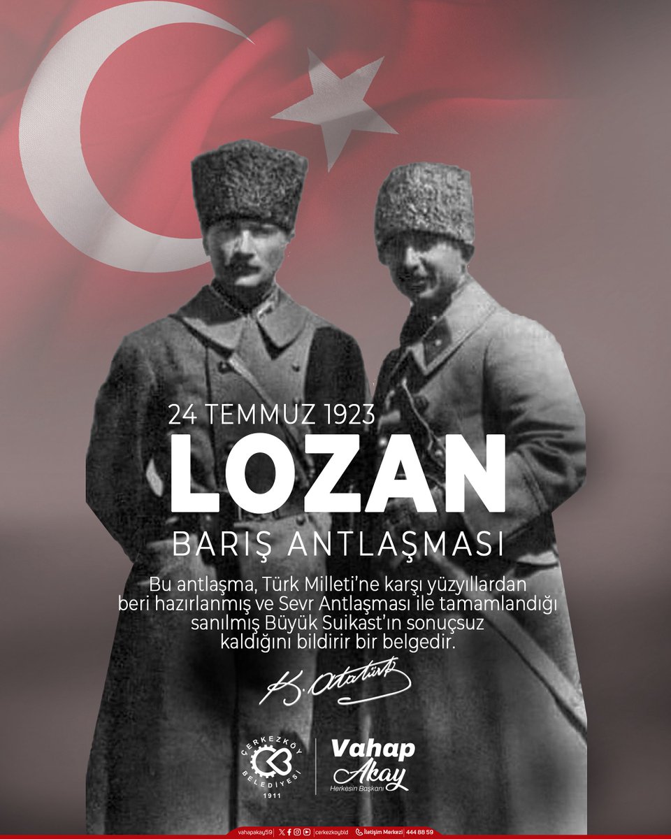 “Lozan, milletimizin kararlılıkla verdiği bağımsızlık mücadelesinin tüm dünyaya ilanıdır.” 🇹🇷

Türk milletinin egemenliğini tescilleyen, tam bağımsız Türkiye Cumhuriyeti’nin temellerini sağlamlaştıran Lozan Barış Antlaşması’nın 102. yıl dönümünü kutluyor; başta Gazi Mustafa Kemal