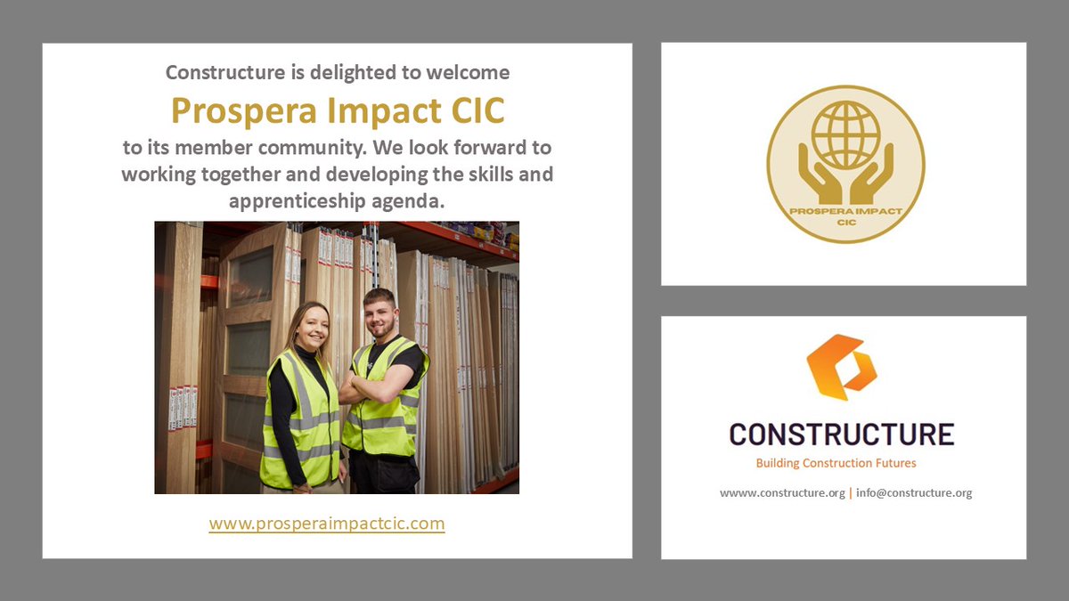 ConstructureUk's tweet image. We are excited to be working with new member Prospera Impact CIC and believe together we can support more young people into the industry.