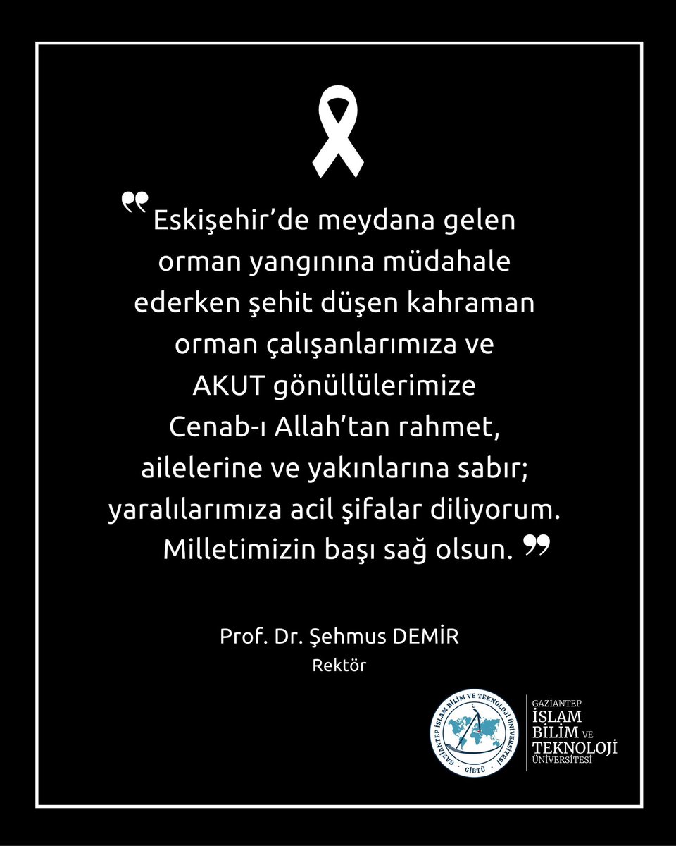 #Eskişehir Seyitgazi’de çıkan orman yangınına müdahale ederken şehit düşen orman işçilerimize ve AKUT Gönüllülerimize Allah’tan rahmet, yaralılarımıza acil şifalar diliyorum. 
Ormanlarımızı ve doğamızı korumak uğruna canlarını feda eden kardeşlerimizin acısını yüreğimizde