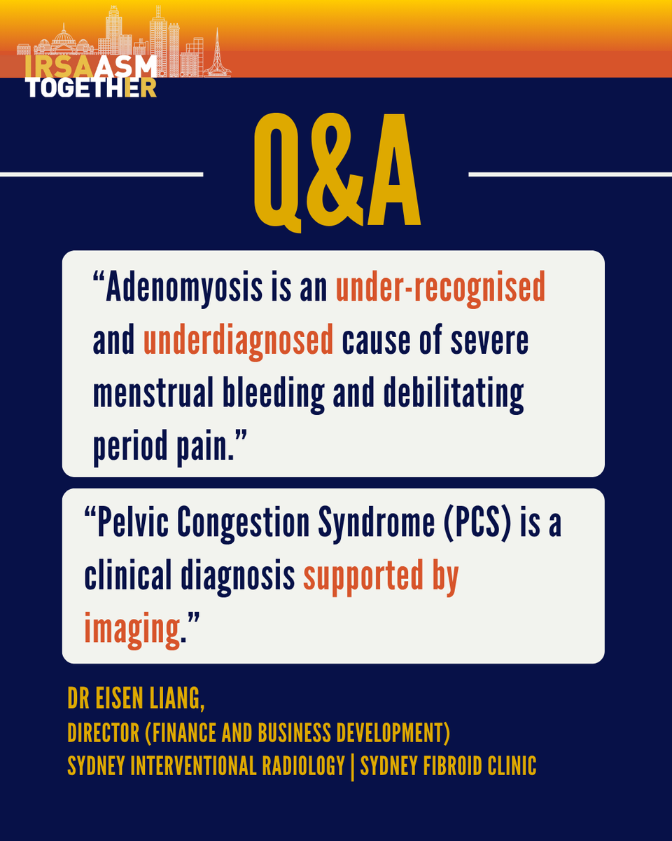 IRSA_IRs's tweet image. 📣 Don't miss our Women's Health session at this year's ASM with Dr @EisenLiang, leading interventional radiologist. Dr Liang will share his latest clinical pearls on how IRs can transform women's health outcomes for adenomyosis and PCS.
🔗 Register now: irsaasm.com