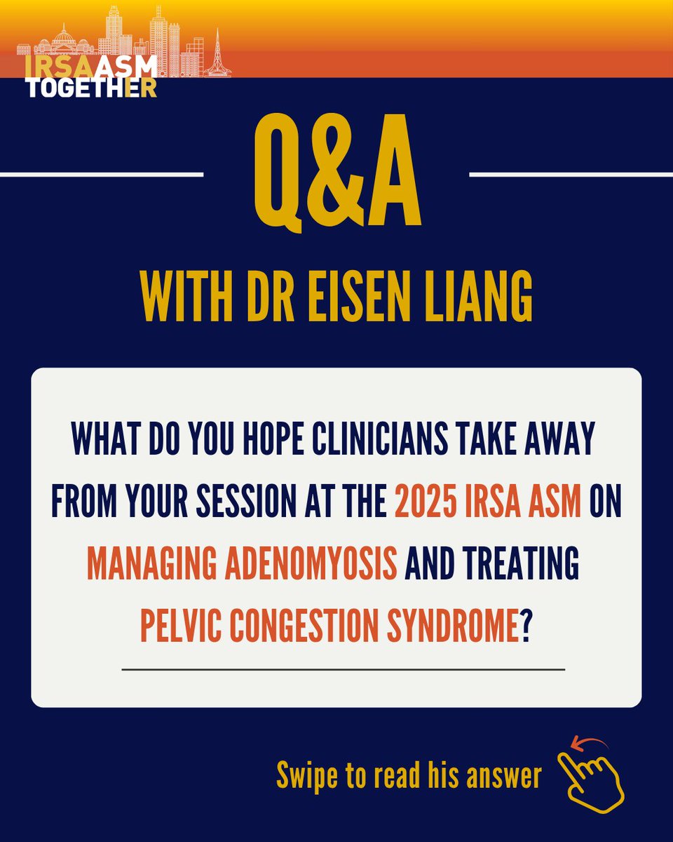 IRSA_IRs's tweet image. 📣 Don't miss our Women's Health session at this year's ASM with Dr @EisenLiang, leading interventional radiologist. Dr Liang will share his latest clinical pearls on how IRs can transform women's health outcomes for adenomyosis and PCS.
🔗 Register now: irsaasm.com