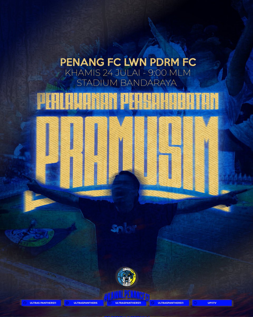 UltrasPanthers's tweet photo. Penang FC 🆚 PDRM FC Perlawanan Persahabatan Pra Musim
Langkah awal sebelum musim bermula.
Masa untuk asah kekuatan, satukan pasukan. 🔥⚽
#GTCFamilia #PenangFC #UP11 #HariaPenangHaria #AnakAntoo https://t.co/LzJorZAhcu