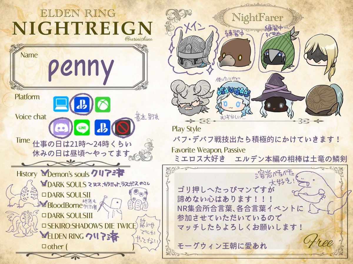 ppp_mu5ta's tweet image. 自己紹介カードお借りしました！
1番好きなボスは今のところ常夜フルゴールくんです。
マッチしたらよろしくお願いします〜！

#ナイトレイン自己紹介カード