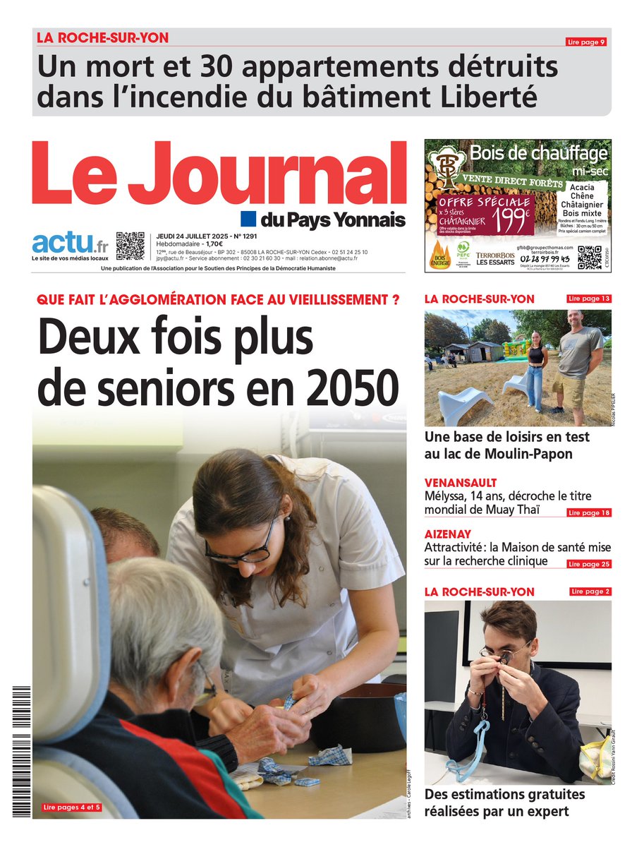 JournalduPaysY2's tweet image. C'est jeudi ! A la Une du Journal du Pays Yonnais...🗞📰En vente en kiosque et en ligne : urls.fr/g6sJuU