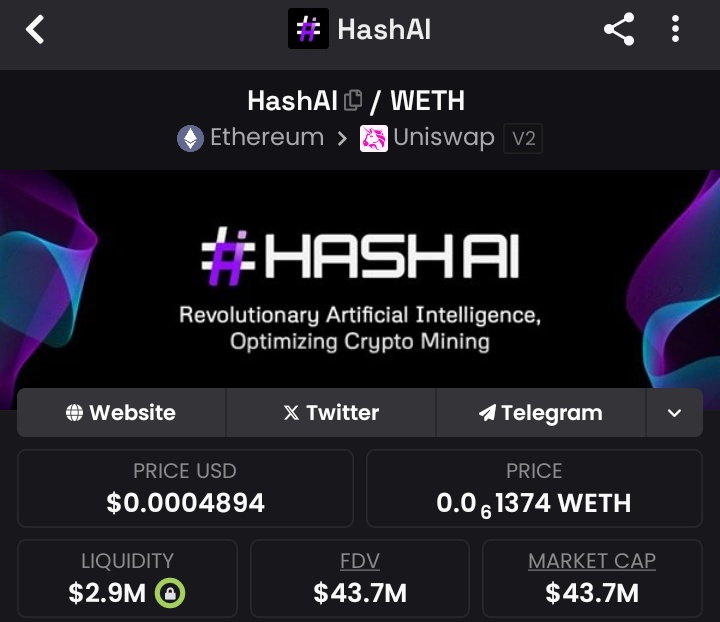 cryptoraiyan's tweet image. $HASHAI ⛏️ | 1Y 3MO
One of the few projects merging AI & crypto mining with real potential.
With a $43.9M market cap, it’s already built a strong base — but feels like it’s just getting started.
Long-term players should have this on radar. Future looks solid. 🔍