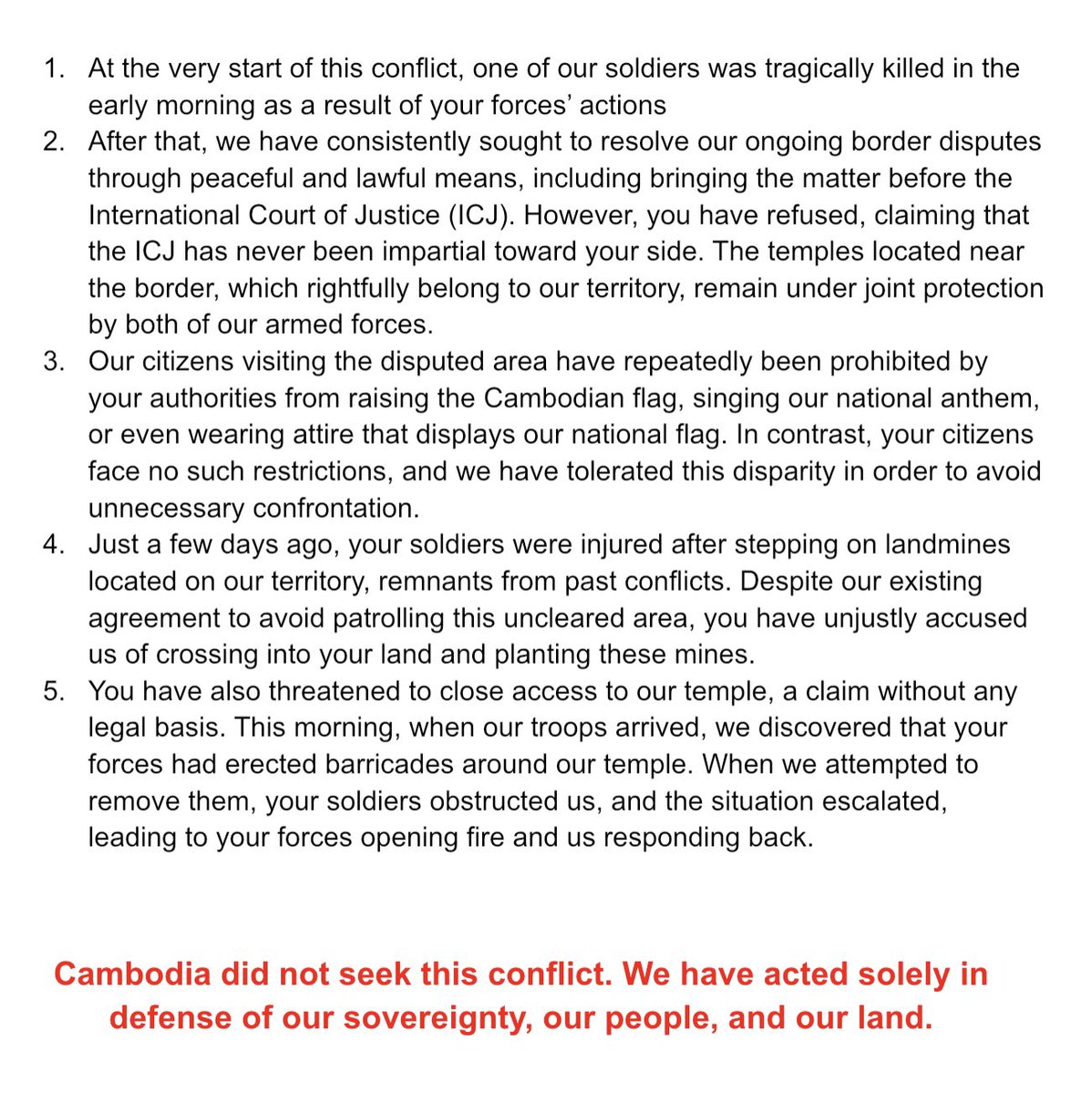 _nzwon's tweet image. This is not a call of argument. This is our side of story.
We cannot remain silent while being portrayed as the aggressor. We sincerely express our deepest regrets and condolences for the deceased and those injured
#ThailandStartedTheWar
#JusticeForCambodia
#cambodianeedpeace