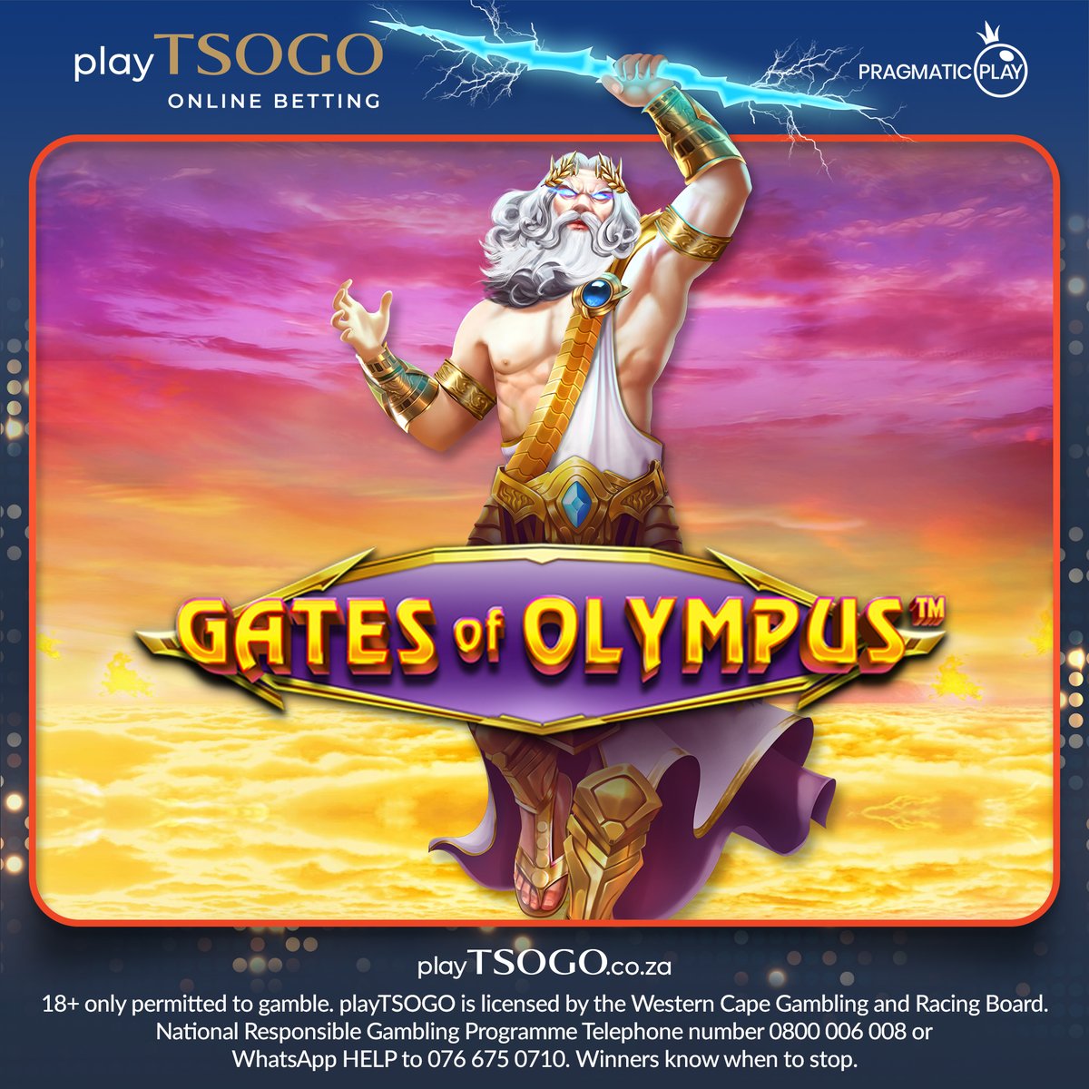 playTSOGO's tweet image. Time to take up your golden throne in Gates of Olympus. 👑🔱 Triggering the tumble feature will remove winning symbols, and new symbols will cascade down, potentially creating consecutive wins in a single spin. Take on Zeus for a shot at the max payout of up to R9 Million. Bet…