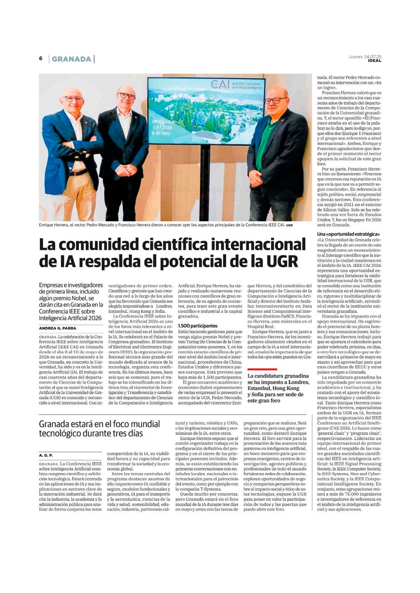 marifrangr's tweet image. 🛜#Granada acogerá la conferencia IEEE sobre Inteligencia Artificial, uno de los foros #IA más importantes del mundo
Felicitó a @PedroMercadoUGR por una gran oportunidad para mostrar nuestro liderazgo en materia de tecnología, innovación e IA, gracias a nuestra universidad…