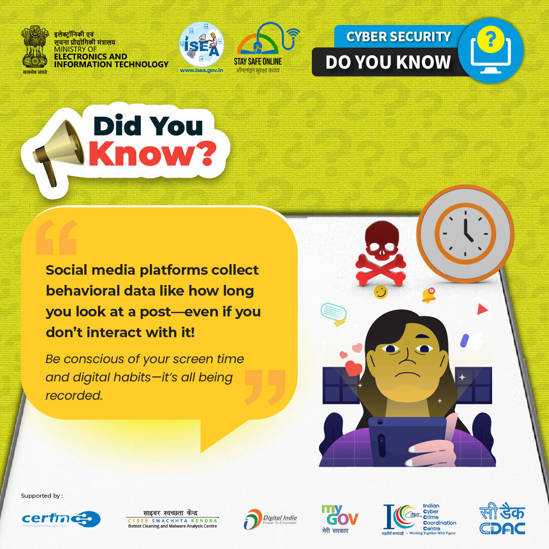 Information Security Awareness (ISEA) by MeitY (@infosecawa) on Twitter photo #DoYouKnow
Screen time reflects user behavior.
#CyberSecurity #ISEAIndia #StaySafeOnline
<a href="/GoI_MeitY/">Ministry of Electronics & IT</a> <a href="/_DigitalIndia/">Digital India</a> <a href="/mygovindia/">MyGovIndia</a>
<a href="/SecretaryMEITY/">S Krishnan</a> <a href="/IndianCERT/">CERT-In</a> <a href="/NICMeity/">NIC</a>
<a href="/abhish18/">abhishek singh</a> <a href="/AshwiniVaishnaw/">Ashwini Vaishnaw</a> <a href="/Cyberdost/">CyberDost I4C</a>
<a href="/DrChasM/">Appala Satyanarayana Murty Chandrapati</a> <a href="/cdacindia/">C-DAC India</a> <a href="/NIELITIndia/">NIELIT</a>
<a href="/GoI_STQC/">STQC Directorate</a> <a href="/ERNET_India/">ERNET India</a> <a href="/sanjaykrvyas/">sanjay kumar vyas</a> #DoYouKnow
Screen time reflects user behavior.
#CyberSecurity #ISEAIndia #StaySafeOnline
<a href="/GoI_MeitY/">Ministry of Electronics & IT</a> <a href="/_DigitalIndia/">Digital India</a> <a href="/mygovindia/">MyGovIndia</a>
<a href="/SecretaryMEITY/">S Krishnan</a> <a href="/IndianCERT/">CERT-In</a> <a href="/NICMeity/">NIC</a>
<a href="/abhish18/">abhishek singh</a> <a href="/AshwiniVaishnaw/">Ashwini Vaishnaw</a> <a href="/Cyberdost/">CyberDost I4C</a>
<a href="/DrChasM/">Appala Satyanarayana Murty Chandrapati</a> <a href="/cdacindia/">C-DAC India</a> <a href="/NIELITIndia/">NIELIT</a>
<a href="/GoI_STQC/">STQC Directorate</a> <a href="/ERNET_India/">ERNET India</a> <a href="/sanjaykrvyas/">sanjay kumar vyas</a>