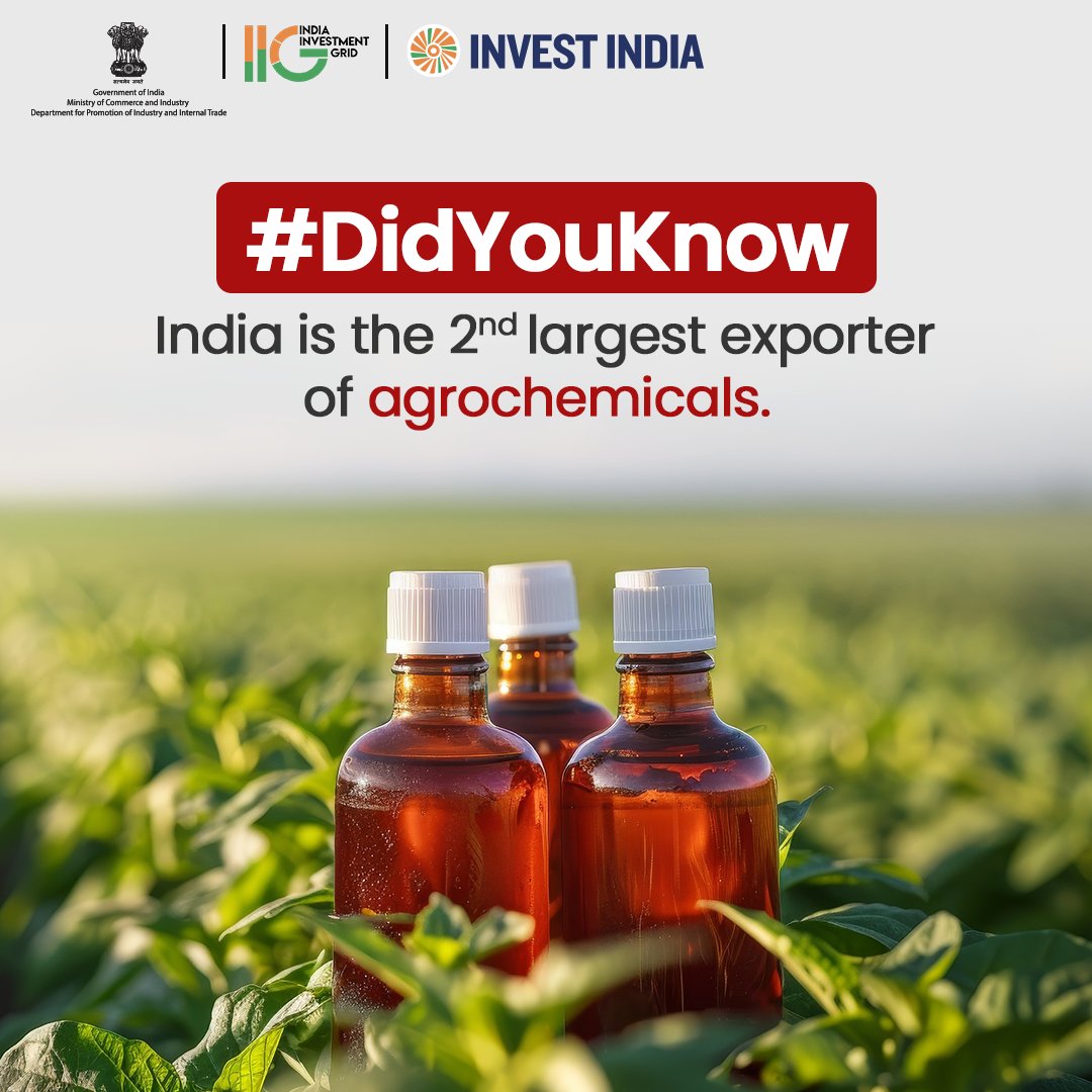 IIG_GoI's tweet image. #GrowWithIndia
From fields to fabrics, #NewIndia powers the world with its agrochemicals, dyes and speciality chemicals, fueled by rising demand both locally and globally. A market of growth, innovation and opportunity awaits your investment.
Visit: bit.ly/IIG_Chemical_P…
#IIG