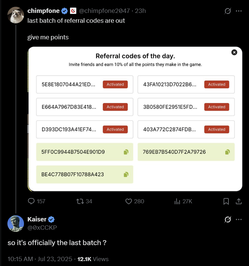 rob_inwoods's tweet image. How are we supposed to interpret these tweets from chimpfone
- Does it mean we’ll still be able to share @anoma testnet codes, but without earning the 10% of referees' points?
Or
- Does it mean only the team will be allowed to distribute codes from now on?