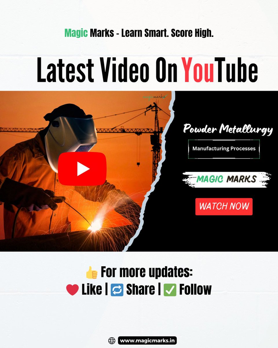 magicmrks's tweet image. 🚀 Grasp the Concept in Minutes!
Watch our latest video and strengthen your fundamentals in Manufacturing Processes 🔧✨

🎥 Don’t just study—understand it the smart way!

📺 Watch now: youtu.be/75-RJuklQGk
📚 Enroll for full course: magicmarks.in

#magicmarks