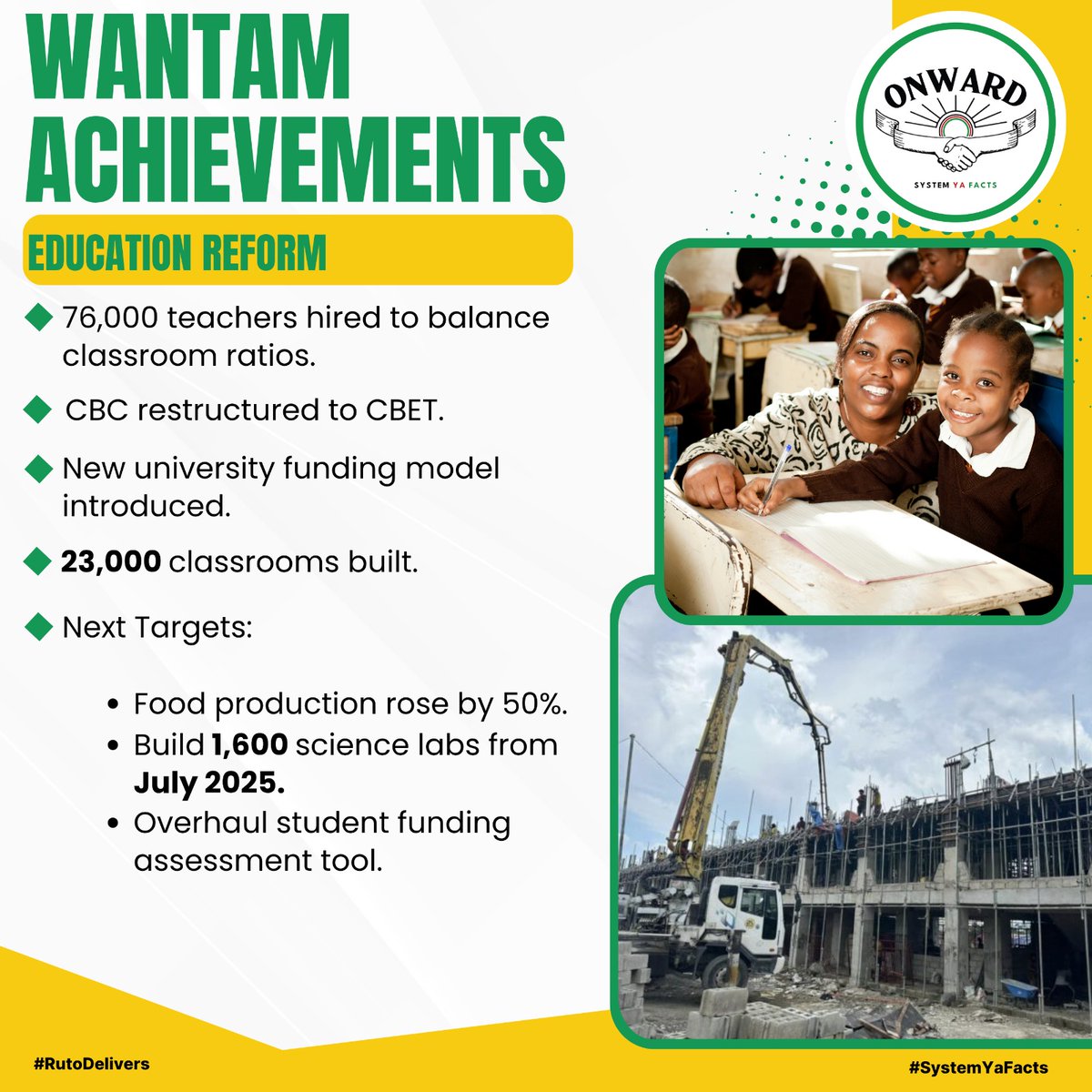 The National Transformation Agenda advances education with plans for 24,000 more teachers by 2026 and 1,600 new science labs. #WantamAchievements prove Ruto Delivers Results You Can See in learning!