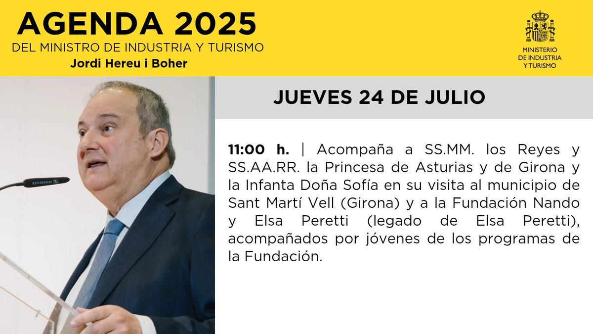 minturgob's tweet image. Buenos días 🗓 Agenda pública del ministro @jordihereub para este jueves 24 de julio.
