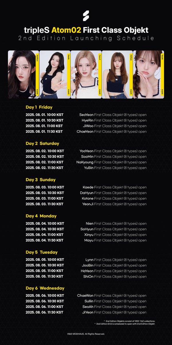 triplescosmos's tweet image. tripleS
First Class Objekt
Atom02 2nd Edition
📅 Schedule
2025.08.01 10:00 ~ 2025.08.06 11:30 KST
Check out on &lt;Cosmo : the Gate&gt;
🔗 bit.ly/454jF8C
※ Atom02 2nd Edition 판매가 끝난 뒤에 Spin을 통해서 Atom02 2nd Edition의 First Class Objekt와 Special Class Objekt…