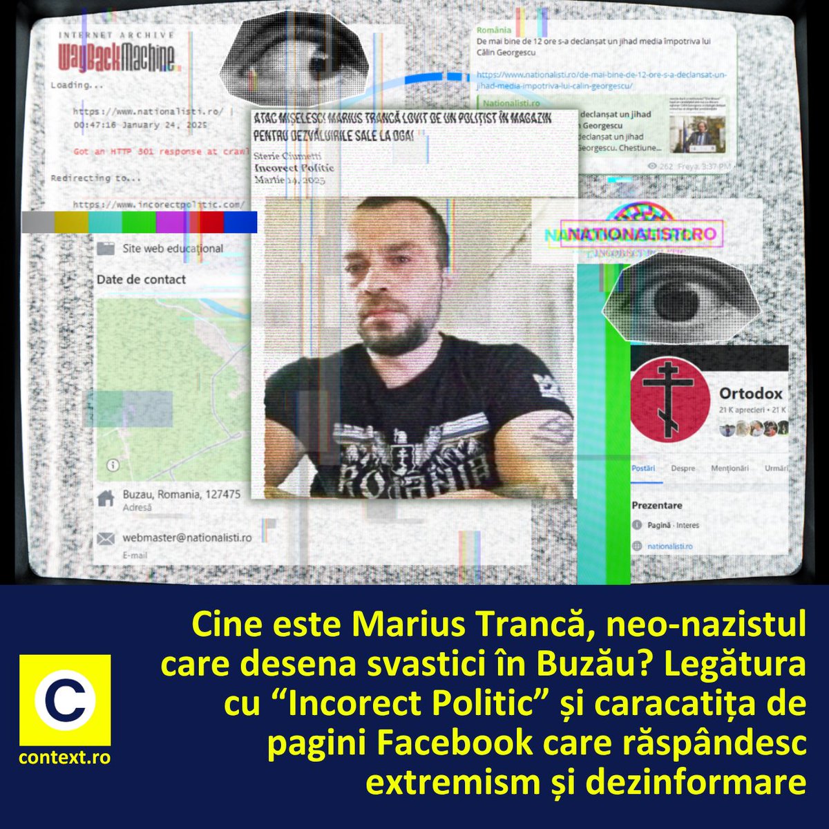Context_ro's tweet image. 🔍 Marius Trancă, condamnat încă de la 16 ani pentru simboluri naziste, este astăzi un pion central într-o rețea care promovează antisemitism, conspirații pro-Kremlin și violență politică. context.ro/cine-este-mari…