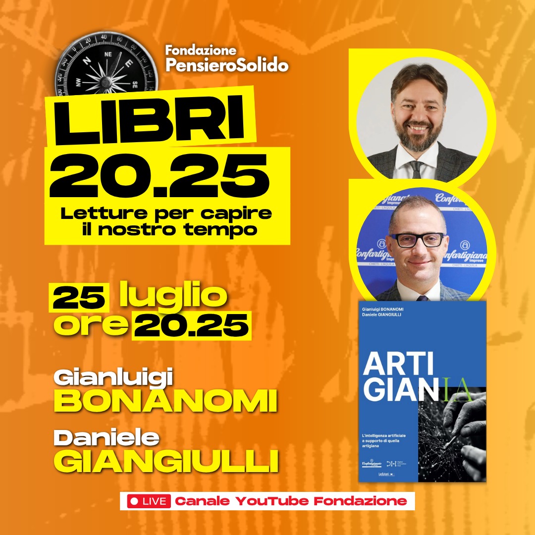 Domani alle 20.25 nuova puntata di LIBRI20.25, letture per capire il nostro tempo. 
Intelligenza artificiale e intelligenza artigiana sono due facce della stessa medaglia? 

Ne parliamo con <a href="/GBonanomi/">Gianluigi Bonanomi</a> e <a href="/dgiangiulli/">Daniele Giangiulli</a> autori di ArtigianAI.
👇👇👇👇 youtube.com/@fondazionepen…