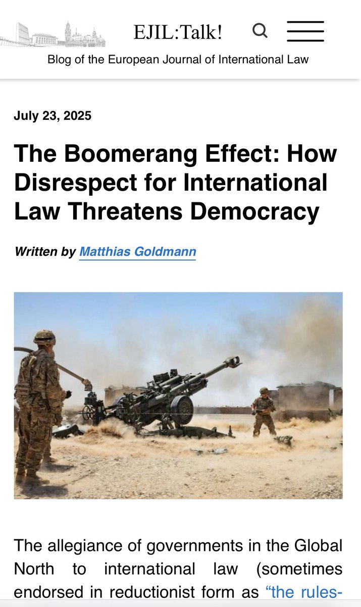 MattHGoldmann's tweet image. The Boomerang Effect: How Disrespect for International Law Threatens Democracy ejiltalk.org/the-boomerang-…