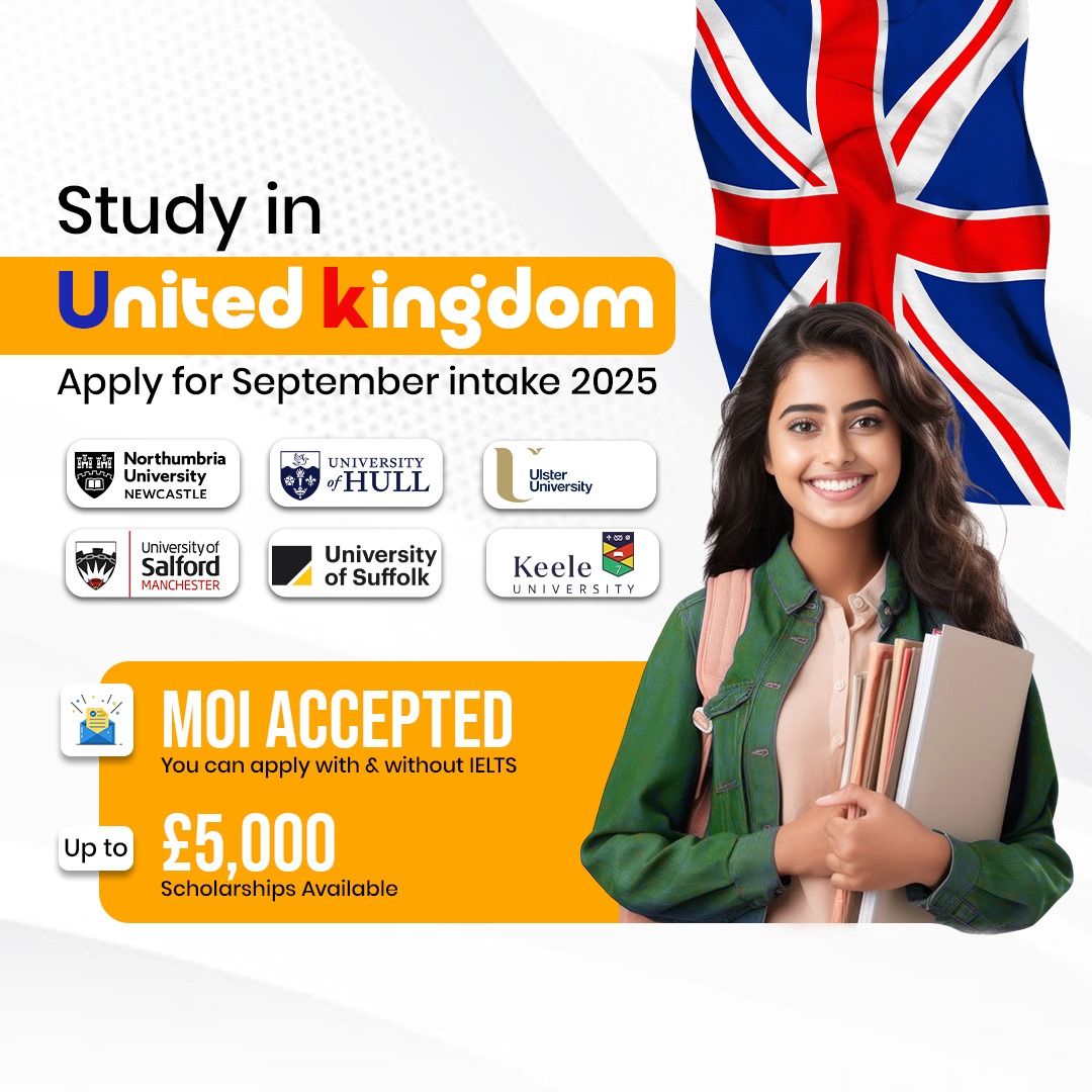 ShifftConsult's tweet photo. 🎓✈️ Study in the UK – September 2025 Intake!
No IELTS? No problem! 🇬🇧
💬 MOI Accepted | 💸 Up to £5,000 Scholarships
Apply to top universities like Hull, Ulster, Salford &amp; more!
#StudyInUK #UK2025Intake #NoIELTS #MOIAccepted #UKScholarships #StudyAbroad #PakistanToUK https://t.co/ttLWZjFBbC