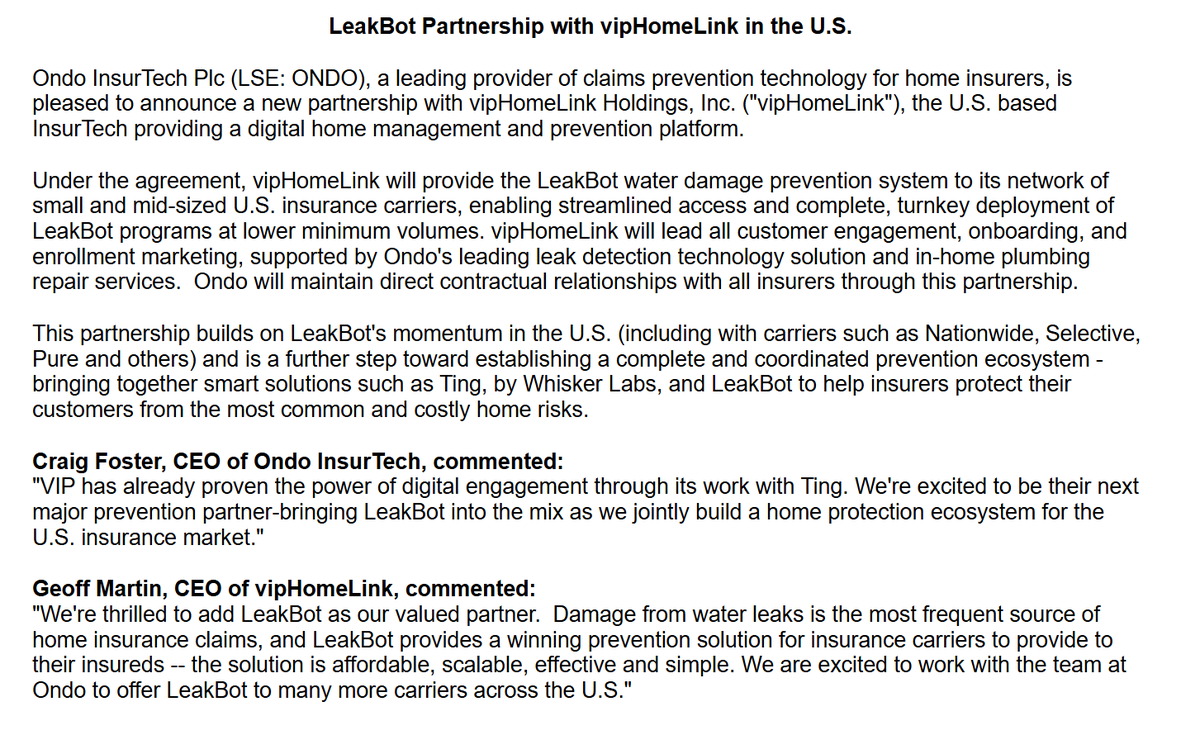 #ONDO - New US partnership signed

Investors though are waiting on news of the number of leakbots installed and how that is growing which we will hopefully seen on 1/8