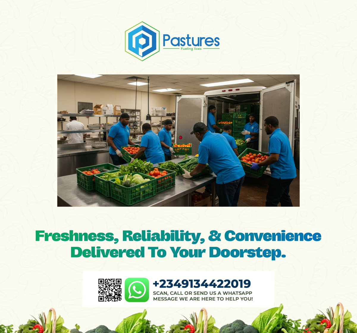 Reliable Fresh Produce &amp; Staple Food Supply for Your Business

At Pastures, we help restaurants, food vendors, and catering businesses stay stocked with fresh vegetables, fruits, and staple food items — all delivered efficiently and consistently.
