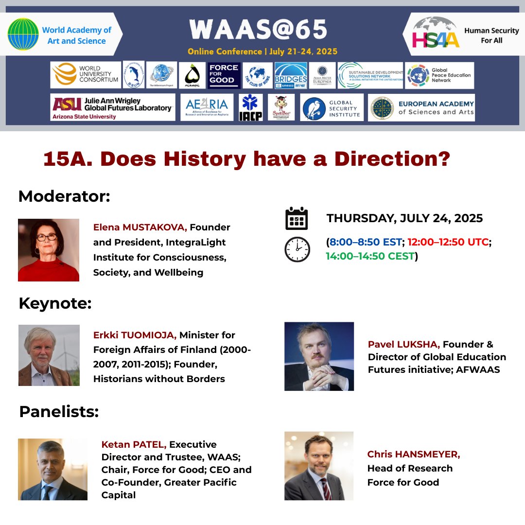 _WAAS_'s tweet image. 🌍 Welcome to Day 4 of the WAAS@65 Conference!
We’re entering the final day of this powerful global dialogue on peace, sustainability, and human security.
🖥️ Join via Zoom:
🔗 All Parallel Sessions A: us02web.zoom.us/j/81669791341
🔗 All Parallel Sessions B: us06web.zoom.us/j/83711354801