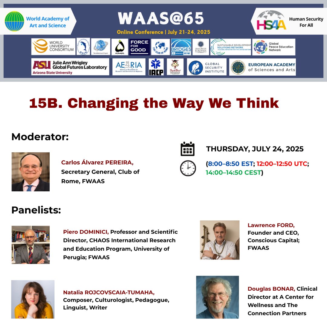 _WAAS_'s tweet image. 🌍 Welcome to Day 4 of the WAAS@65 Conference!
We’re entering the final day of this powerful global dialogue on peace, sustainability, and human security.
🖥️ Join via Zoom:
🔗 All Parallel Sessions A: us02web.zoom.us/j/81669791341
🔗 All Parallel Sessions B: us06web.zoom.us/j/83711354801