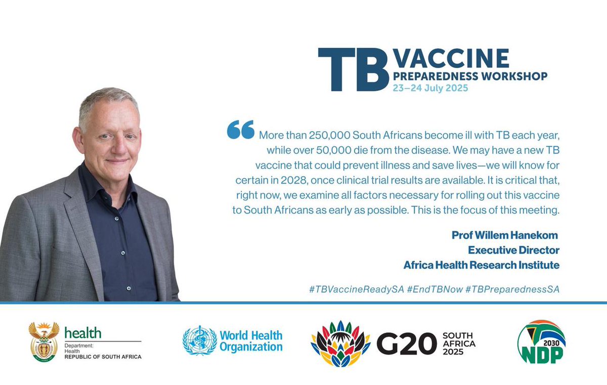 Africa Health Research Institute (@ahri_news) on Twitter photo .<a href="/HealthZA/">National Department of Health</a> <a href="/WHOSouthAfrica/">WHO South Africa</a> are hosting 🇿🇦 's 1st national TB Vaccine Preparedness Workshop, bringing together policymakers, scientists, civil society & community leaders to ensure our systems are ready to deliver when a new TB 💉 becomes available. Our <a href="/WillemAHanekom/">Willem Hanekom</a> is there 👇🏾 .<a href="/HealthZA/">National Department of Health</a> <a href="/WHOSouthAfrica/">WHO South Africa</a> are hosting 🇿🇦 's 1st national TB Vaccine Preparedness Workshop, bringing together policymakers, scientists, civil society & community leaders to ensure our systems are ready to deliver when a new TB 💉 becomes available. Our <a href="/WillemAHanekom/">Willem Hanekom</a> is there 👇🏾