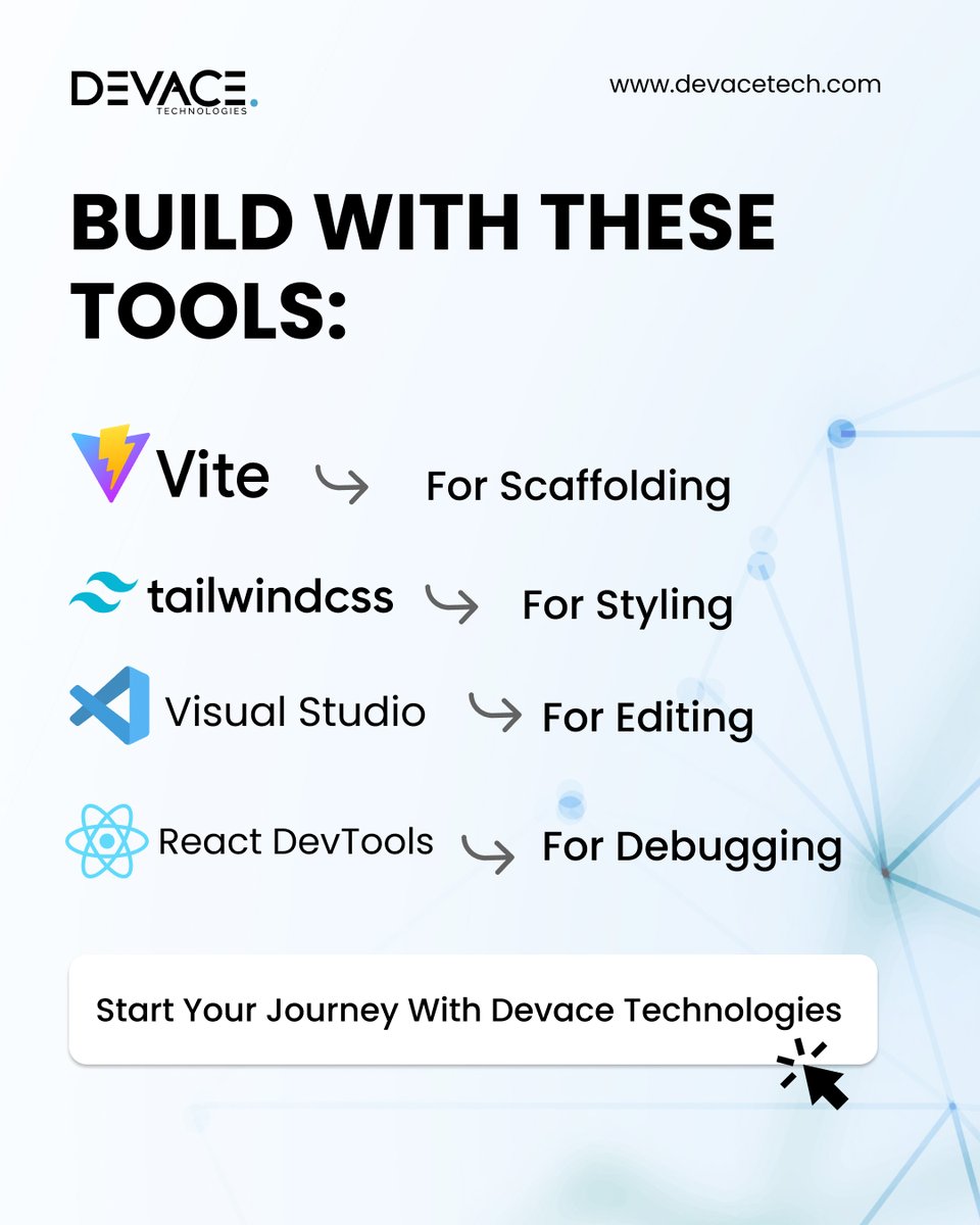 devacetech's tweet image. #React2025 #Devace #BuildWithReact #ReactDeveloper #FrontendDevelopment #WebDev2025 #JavaScriptDevelopment #TailwindCSS #ViteJS #VSCodeTips #ReactBeginners #WebAppDevelopment