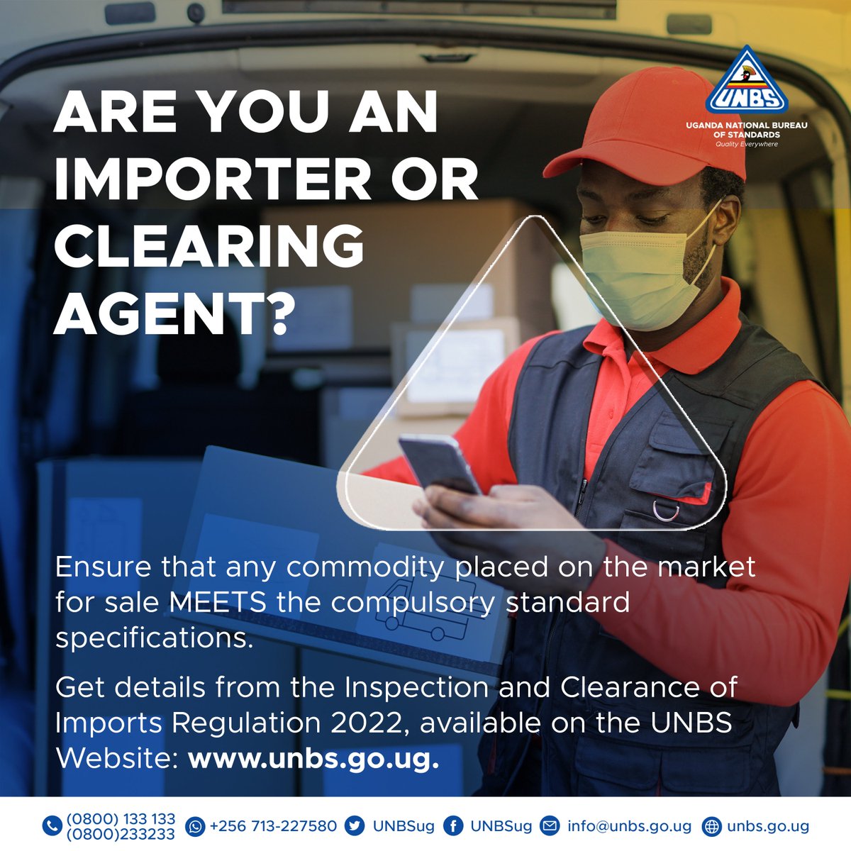 UNBSug's tweet image. Are you an importer or clearing agent?

The Inspection and clearance of imports regulation 2022 states that an importer shall not place any commodity on the market for which a compulsory standard specification has been declared, unless the commodity bears the distinctive mark and…