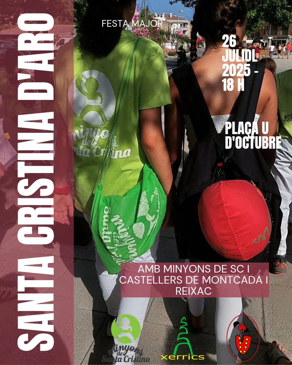 Xerrics d'Olot (@xerricsolot) on Twitter photo S'acosta un cap de setmana una mica atapeït. Dissabte 26 anem fins #SantaCristinadAro a celebrar la seva #festamajor. A les 18h a la Plaça Ud'octubre amb <a href="/minyonsdesc/">Minyons de Santa Cristina</a> i <a href="/CastellersdeMiR/">Castellers de Montcada i Reixac</a>
Així que ja teniu pla! Veniu a fer pinya amb nosaltres!Us hi esperem!
#castells #diada S'acosta un cap de setmana una mica atapeït. Dissabte 26 anem fins #SantaCristinadAro a celebrar la seva #festamajor. A les 18h a la Plaça Ud'octubre amb <a href="/minyonsdesc/">Minyons de Santa Cristina</a> i <a href="/CastellersdeMiR/">Castellers de Montcada i Reixac</a>
Així que ja teniu pla! Veniu a fer pinya amb nosaltres!Us hi esperem!
#castells #diada