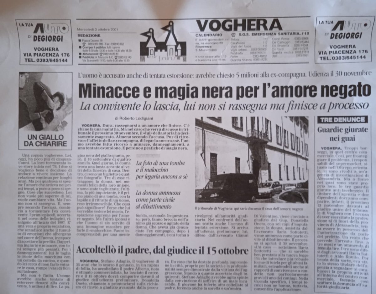 rinaldober4501's tweet image. 2001, ottobre. Una notizia curiosa, da gossip, ma che ci riporta all'esatto clima che si respirava in quegli anni in provincia di Pavia, dove la Magia Nera sembrava essere naturalmente di casa
