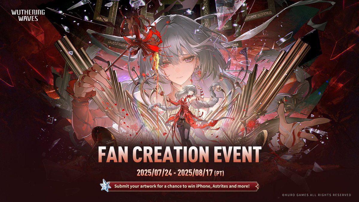 Wuthering_Waves's tweet image. Dear Rovers,
Wuthering Waves Fan Creation Event "Unfading Melody of Life" is now live! Post your work with hashtags #WutheringWaves and #WuWaFanart on X (Twitter)/Instagram/Facebook and fill out the form for a chance to win iPhone 16 Pro 512GB, Astrites and more!
Create your…