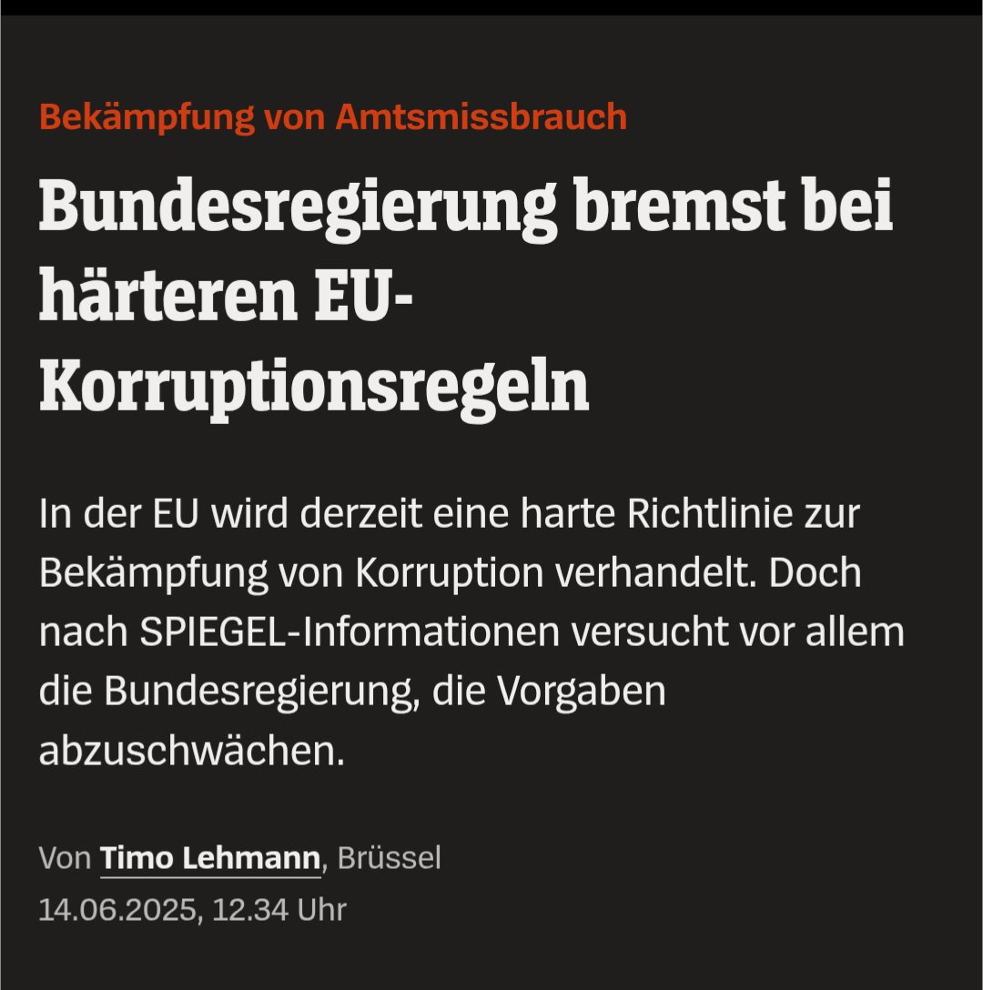 Wusstet ihr eigentlich, dass unsere CDU-geführte #Bundesregierung aktuell gegen strengere Korruptionsregeln vorgeht? Und dass wir gleichzeitig keine unabhängigen Anti-Korruptionsbehörden und -Anwaltschaften haben? Und dass dieselbe Regierung nun Selenskij rügt? Spannend, ne?
