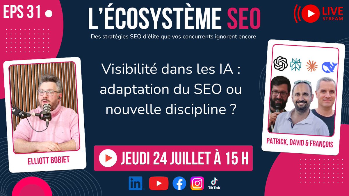 On jouera en Live à la belote avec <a href="/jacky_gng/">🚀Jacky Giang, Linksgarden🚀</a> <a href="/davidgroult/">David Groult (NOIISE)</a> <a href="/PatrickValibus/">Patrick Valibus</a> et <a href="/FrancoisTreca/">François Tréca</a> ce jour à 15 H !

RDV sur YTB : youtube.com/watch?v=6NrLAS…
Sur Linkedin : linkedin.com/events/visibil…

#SEO #GEO #SAOUIO #SOUYOYO