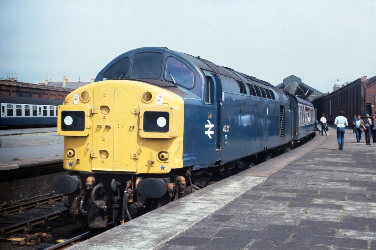 43 years ago today, when North Wales was the place to be on a Summer Saturday. A very slightly bent 40131 waits time at Llandudno on Saturday 24th July 1982 with 1E82, the 1353 to York, while the bashers take their positions at the windows in the leading coach.