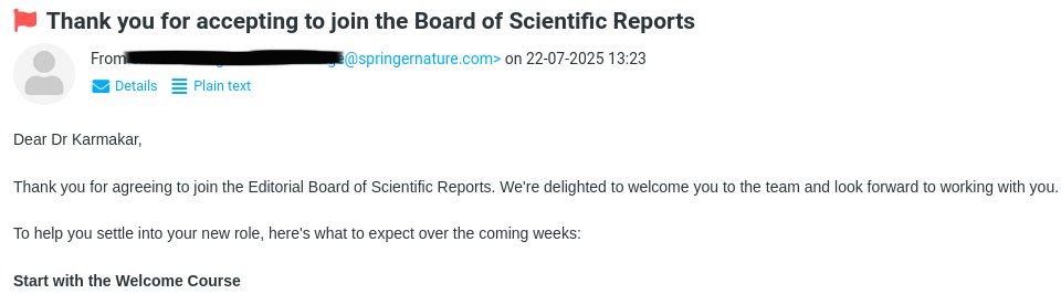 TarakChem's tweet image. Delighted to have joined the @SciReports (@NaturePortfolio) journal as an Editorial Board Member. Looking forward to the new role!
@CCMB_IITD @Chemistry_iitd @iitdelhi