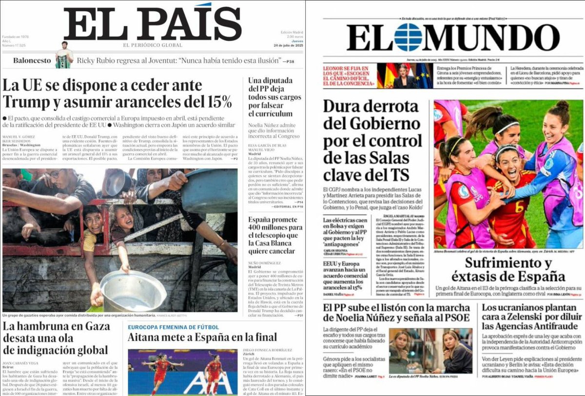 Inspectores_IHE's tweet image. Buenos días.
Algunas de las principales portadas 📰 del jueves, 24 de julio de 2025.