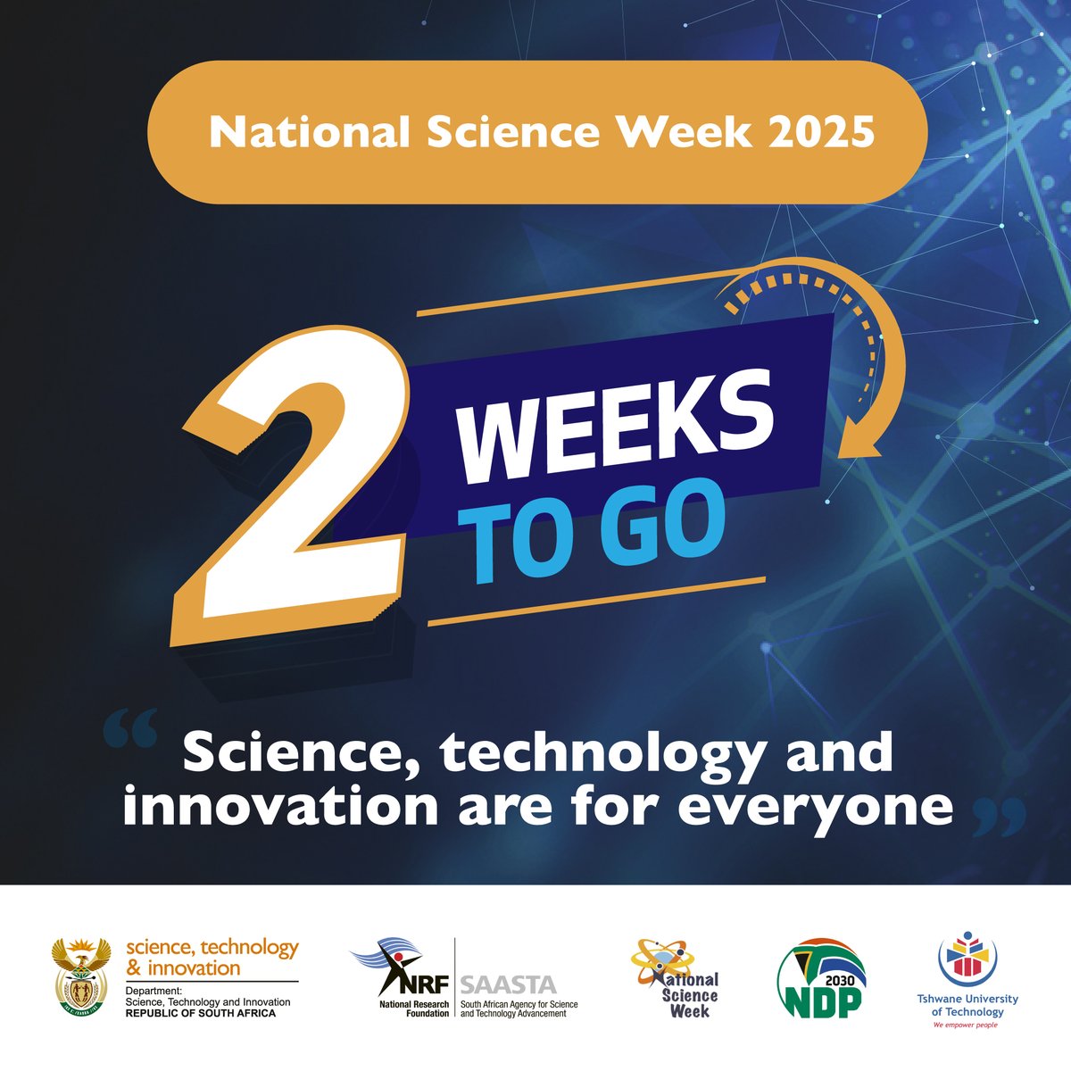 NRF_SAASTA's tweet image. Tick Tock! Don't miss your chance to be part of National Science Week 2025 launch at TUT, Pretoria West on 02 August 2025, under the theme: “Science, technology and innovation are for everyone.” #NSW2025 #nationalscienceweek @Official_TUT @dstigovza @NRF_News