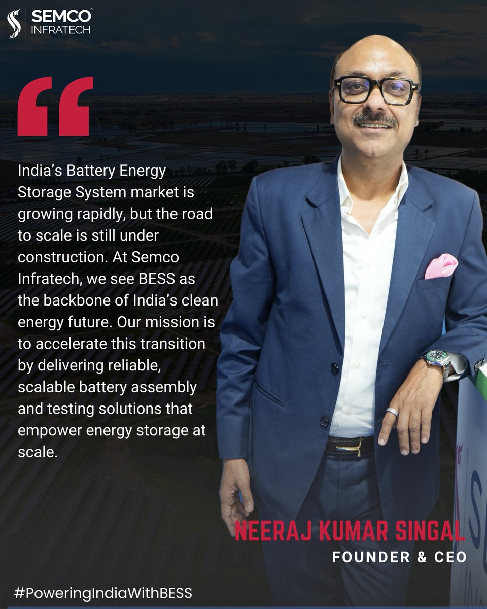India’s #cleanenergy transition depends on robust #batteryenergystorage—and Semco is building the foundation for it. From cells to #energystoragepacks, advanced testing equipment, we provide custom solutions for #BESS Integrators that power the next generation of energy storage.