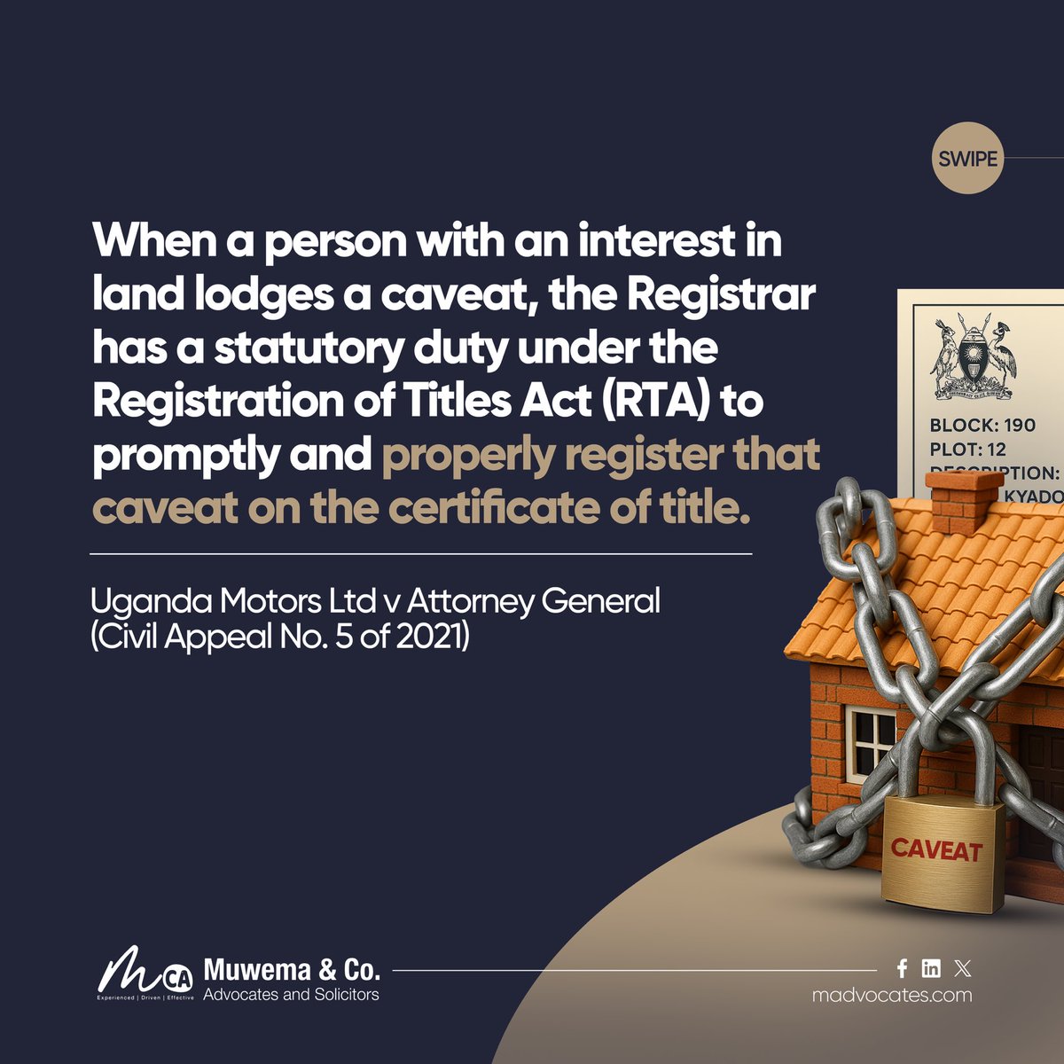 MuwemaLaw's tweet image. Legal Update: The Supreme Court affirms that the Registrar of Titles has a duty to properly register caveats and that failure to do so can result in government liability.
Learn more: bit.ly/45db6JL