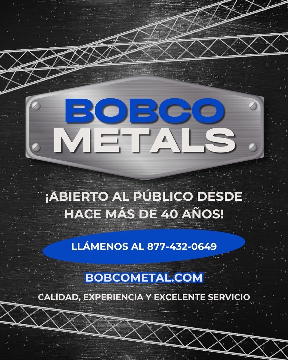 Tu Liga Radio (@tuligaradio) on Twitter photo Descubra nuestros productos de acero, acero inoxidable, aluminio, herrajes, ornamentales y cercas.
Abierto al público desde hace más de 40 años. Llámenos al 877 432 0649 o visítenos para un servicio inmediato. <a href="/BobcoMetals/">Bobco Metals, LLC</a>
Visitanos en bobcometal.com Descubra nuestros productos de acero, acero inoxidable, aluminio, herrajes, ornamentales y cercas.
Abierto al público desde hace más de 40 años. Llámenos al 877 432 0649 o visítenos para un servicio inmediato. <a href="/BobcoMetals/">Bobco Metals, LLC</a>
Visitanos en bobcometal.com