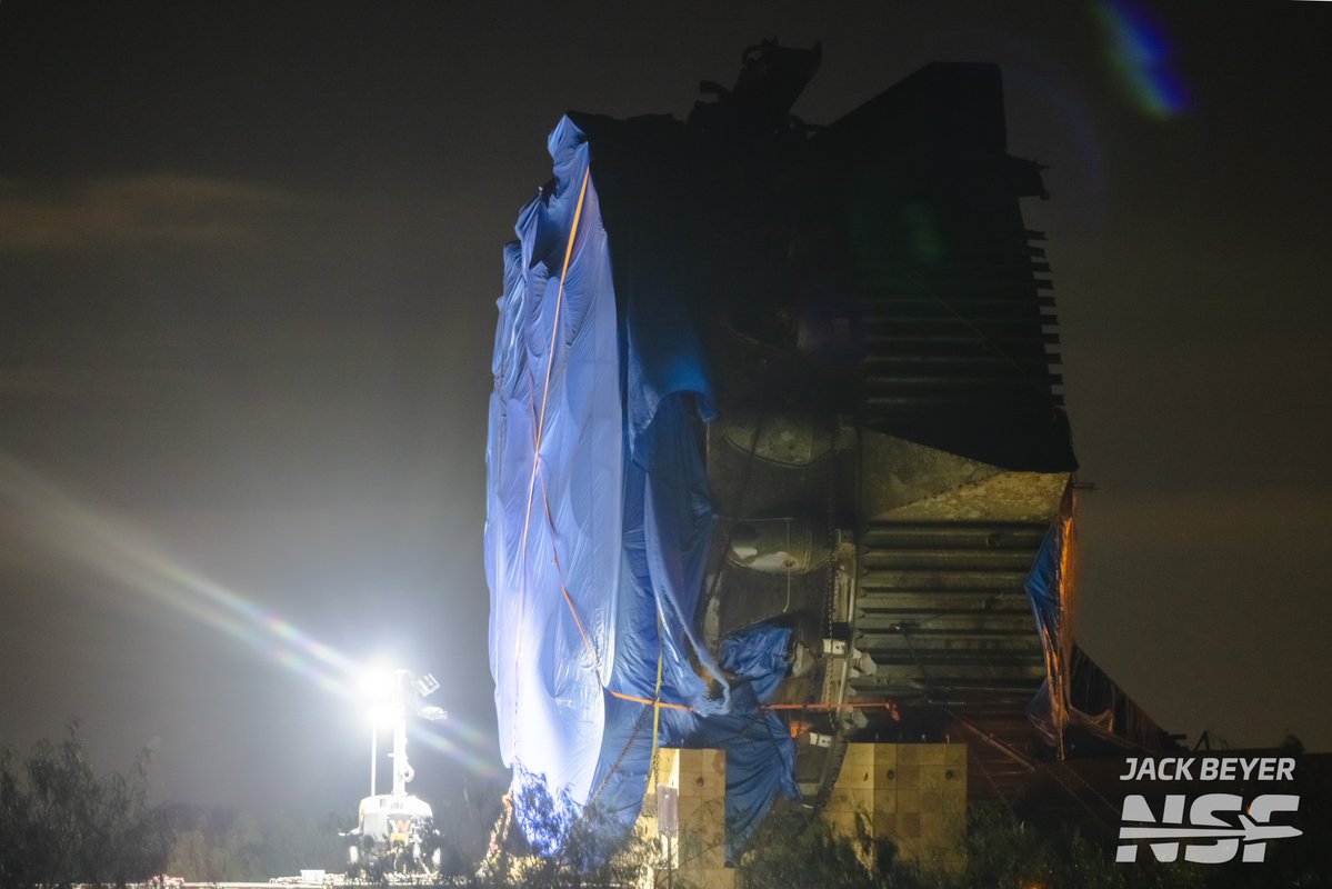 thejackbeyer's tweet image. You ever see the salvaged remains of the world's largest rocket transported down a two lane road by a semi truck in the middle of the night? Yeah, me too a couple times. @NASASpaceflight