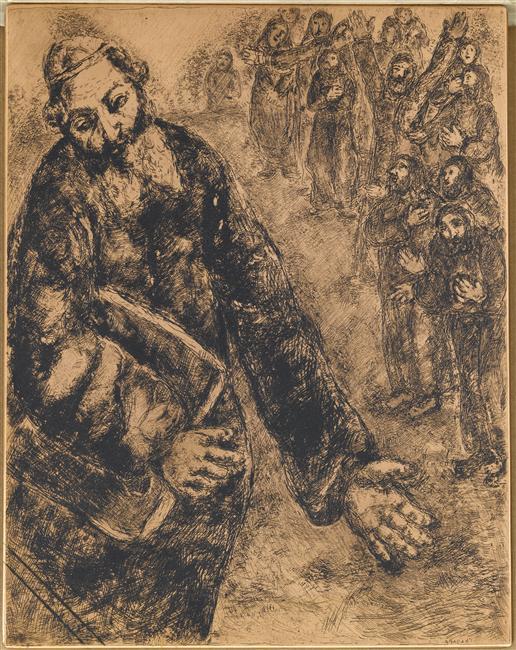artistchagall's tweet image. Joshua closes the book of Law that he has just read to the people of Israel (Joshua, VIII, 33 35) #artbots #chagall