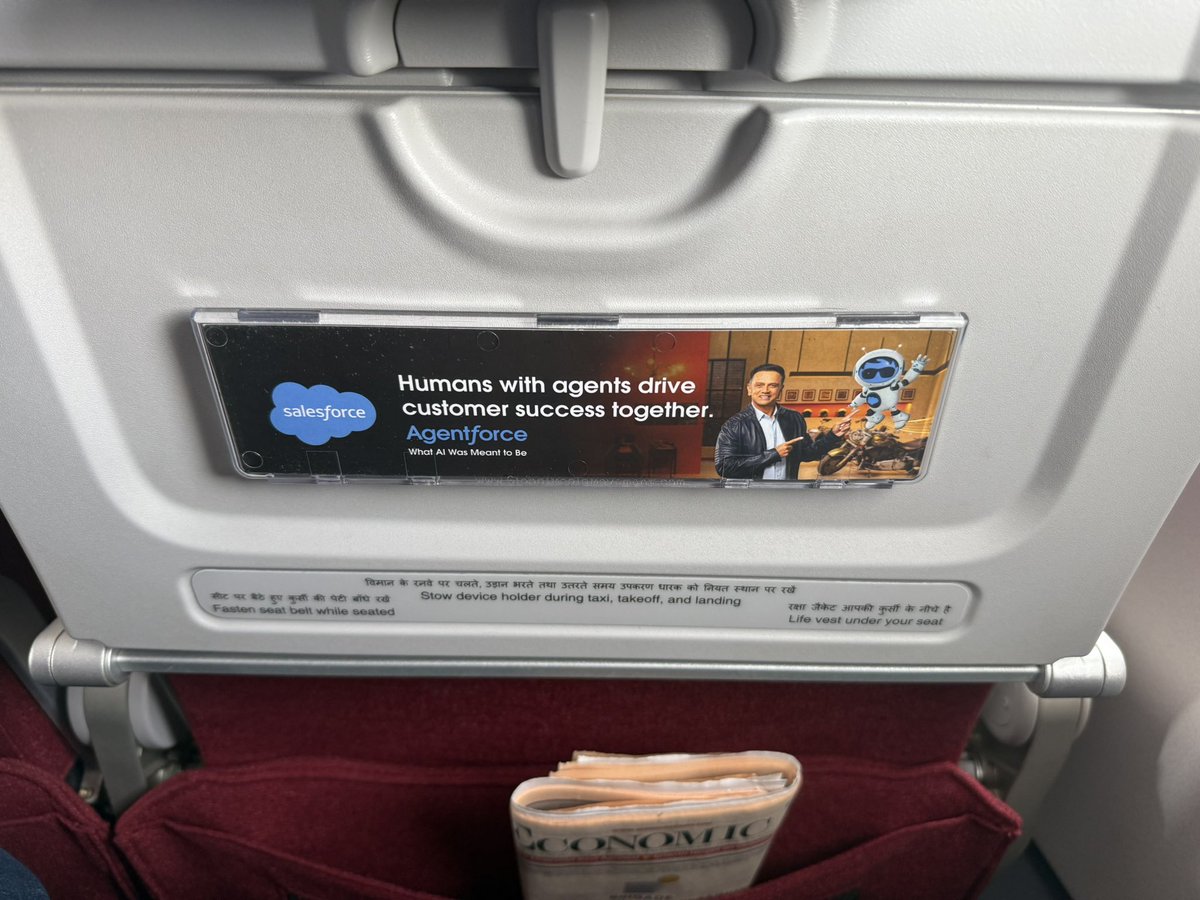 #AI is everywhere so is, its evangelisation. Interesting ad by #Salesforce on its agents offering in AI flight
