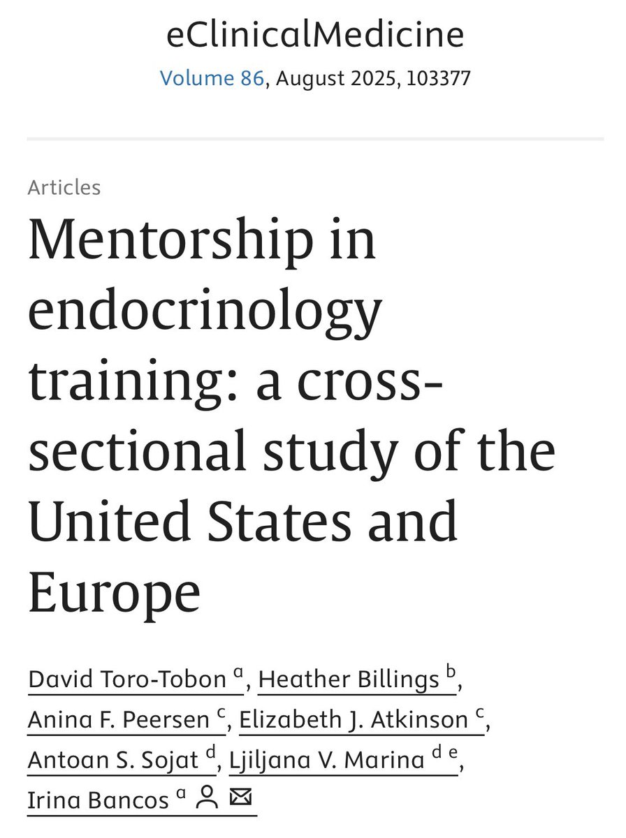 Ljiljana Marina (@ljiljanamarina) on Twitter photo Happy to have had the chance to collaborate with <a href="/IrinaBancos/">Irina Bancos</a> and David on this important project! 🙌
Tailoring mentorship to regional training contexts may optimise academic productivity, training satisfaction, and overall well-being
<a href="/santoans/">Antoan Stefan Sojat</a> <a href="/eClinicalMed/">eClinicalMedicine – The Lancet Discovery Science</a>
🧵1/5 Happy to have had the chance to collaborate with <a href="/IrinaBancos/">Irina Bancos</a> and David on this important project! 🙌
Tailoring mentorship to regional training contexts may optimise academic productivity, training satisfaction, and overall well-being
<a href="/santoans/">Antoan Stefan Sojat</a> <a href="/eClinicalMed/">eClinicalMedicine – The Lancet Discovery Science</a>
🧵1/5